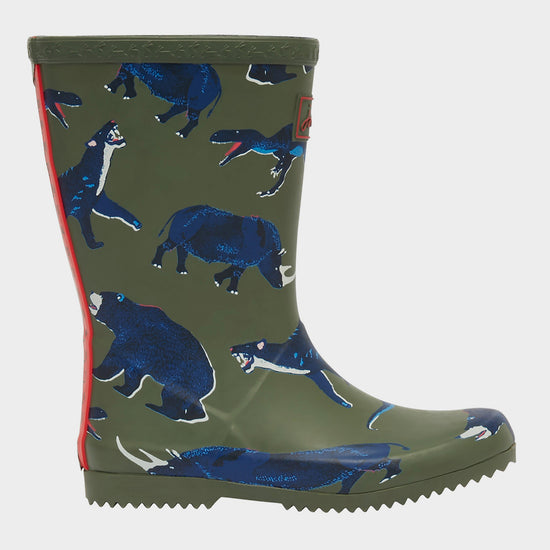 Kids Roll Up Wellies Green Animal
