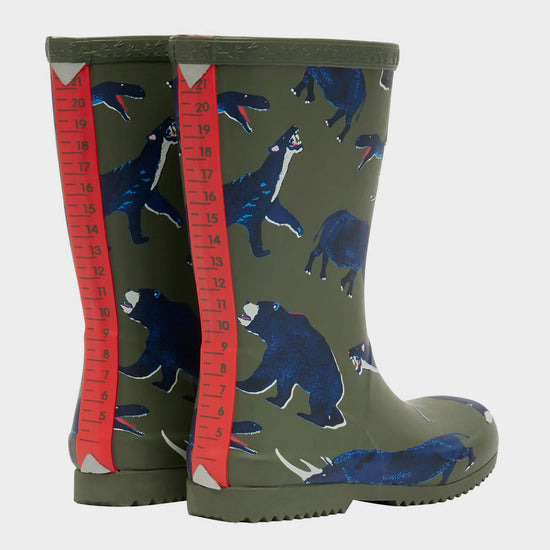 Kids Roll Up Wellies Green Animal