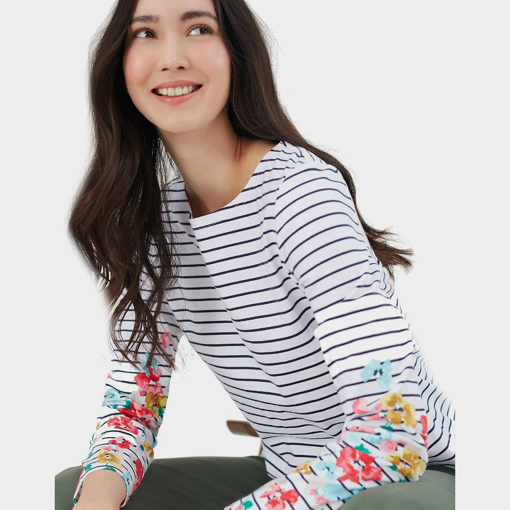 Womens Harbour Print Jersey Top Navy Stripe Floral