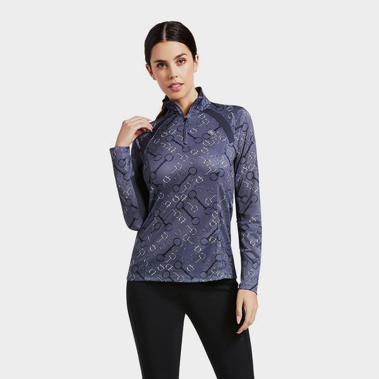 Womens Sunstopper 2.0 1/4 Zip Baselayer Charcoal Bit Print