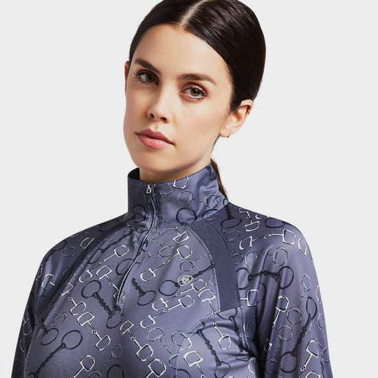 Womens Sunstopper 2.0 1/4 Zip Baselayer Charcoal Bit Print