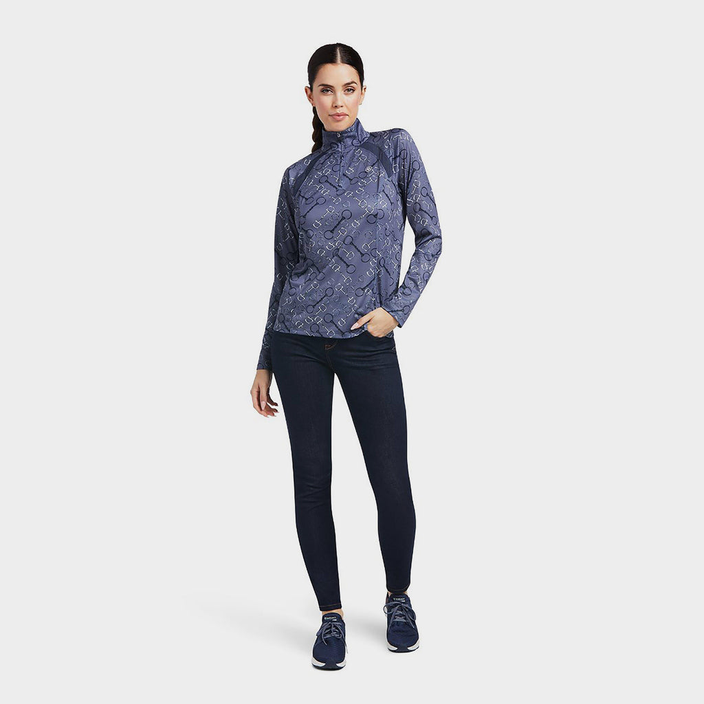 Womens Sunstopper 2.0 1/4 Zip Baselayer Charcoal Bit Print