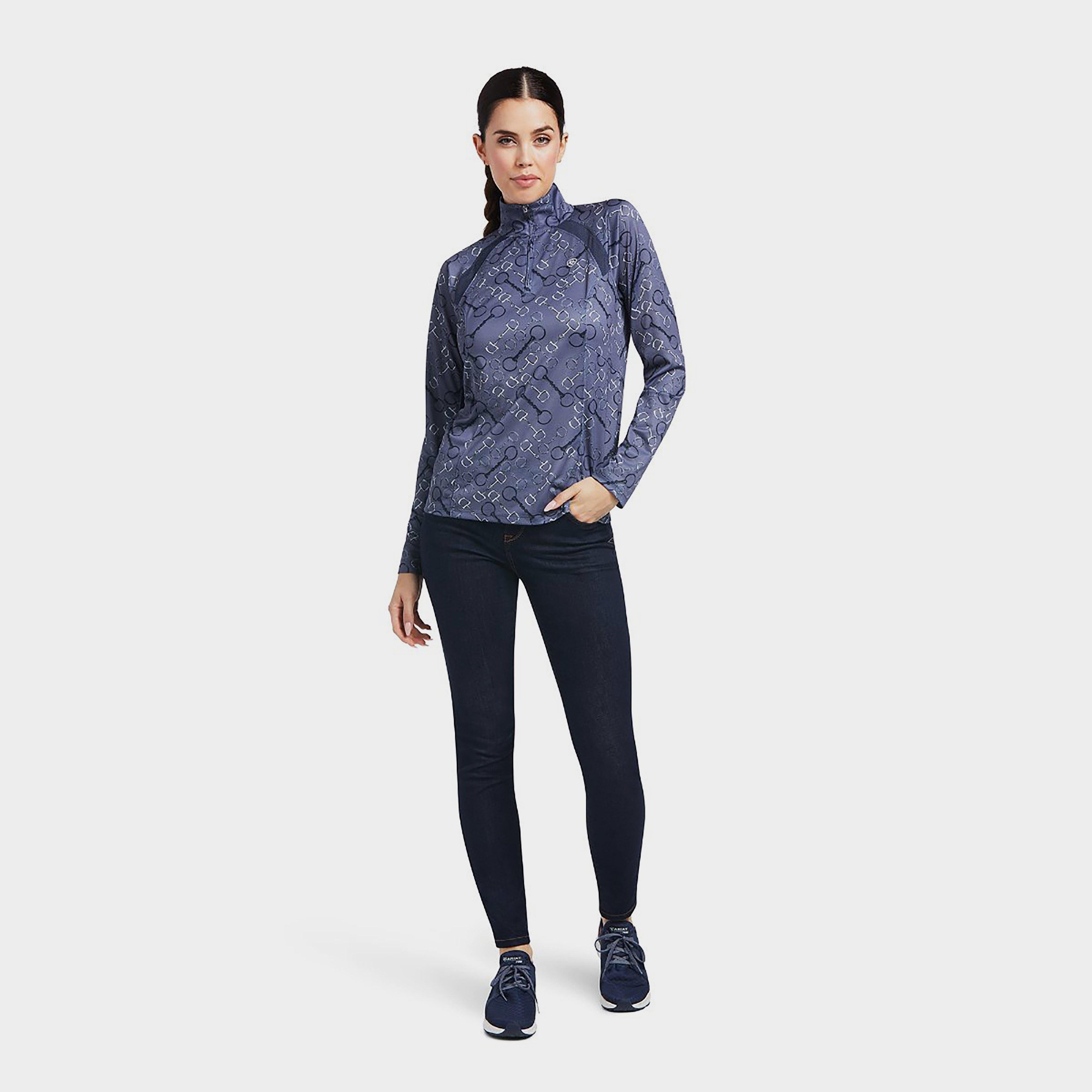 Womens Sunstopper 2.0 1/4 Zip Baselayer Charcoal Bit Print