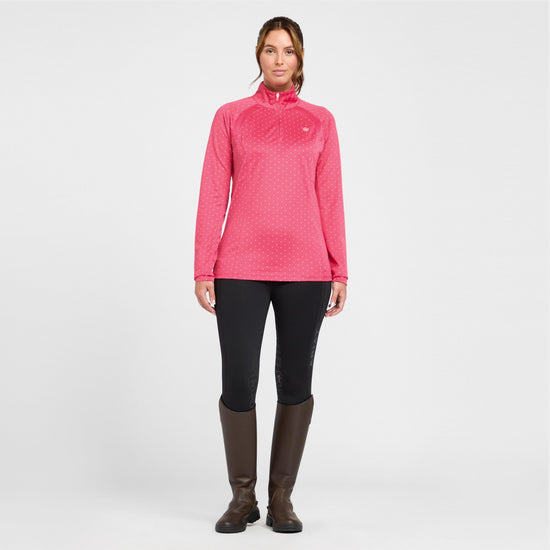 Womens Sunstopper 2.0 1/4 Zip Baselayer Party Punch Dot