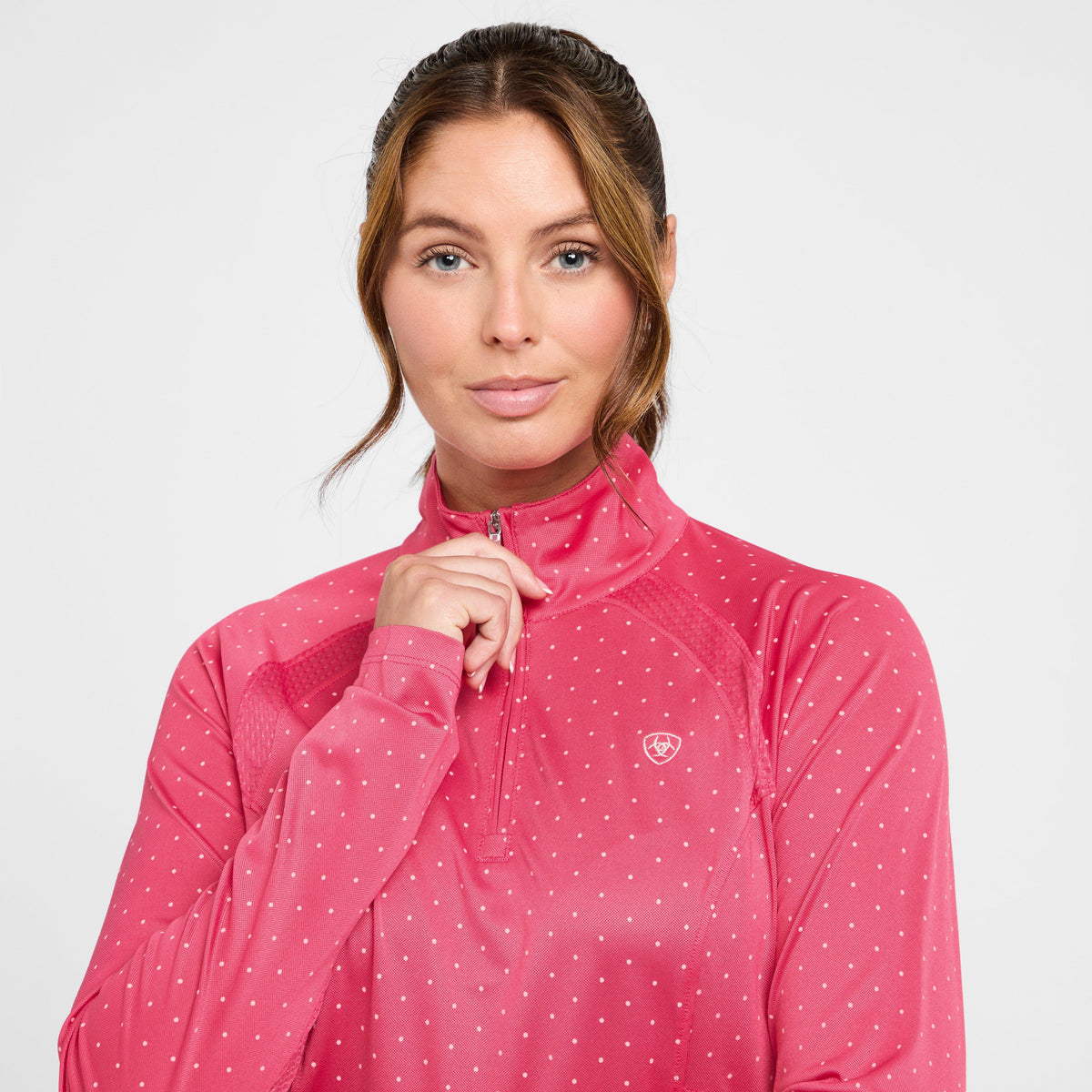 Womens Sunstopper 2.0 1/4 Zip Baselayer Party Punch Dot