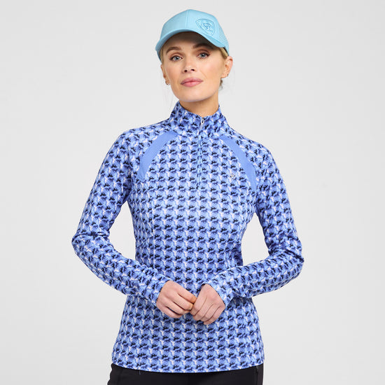 Womens Sunstopper 2.0 1/4 Zip Baselayer Reykjavik Blue Ditsy Horse