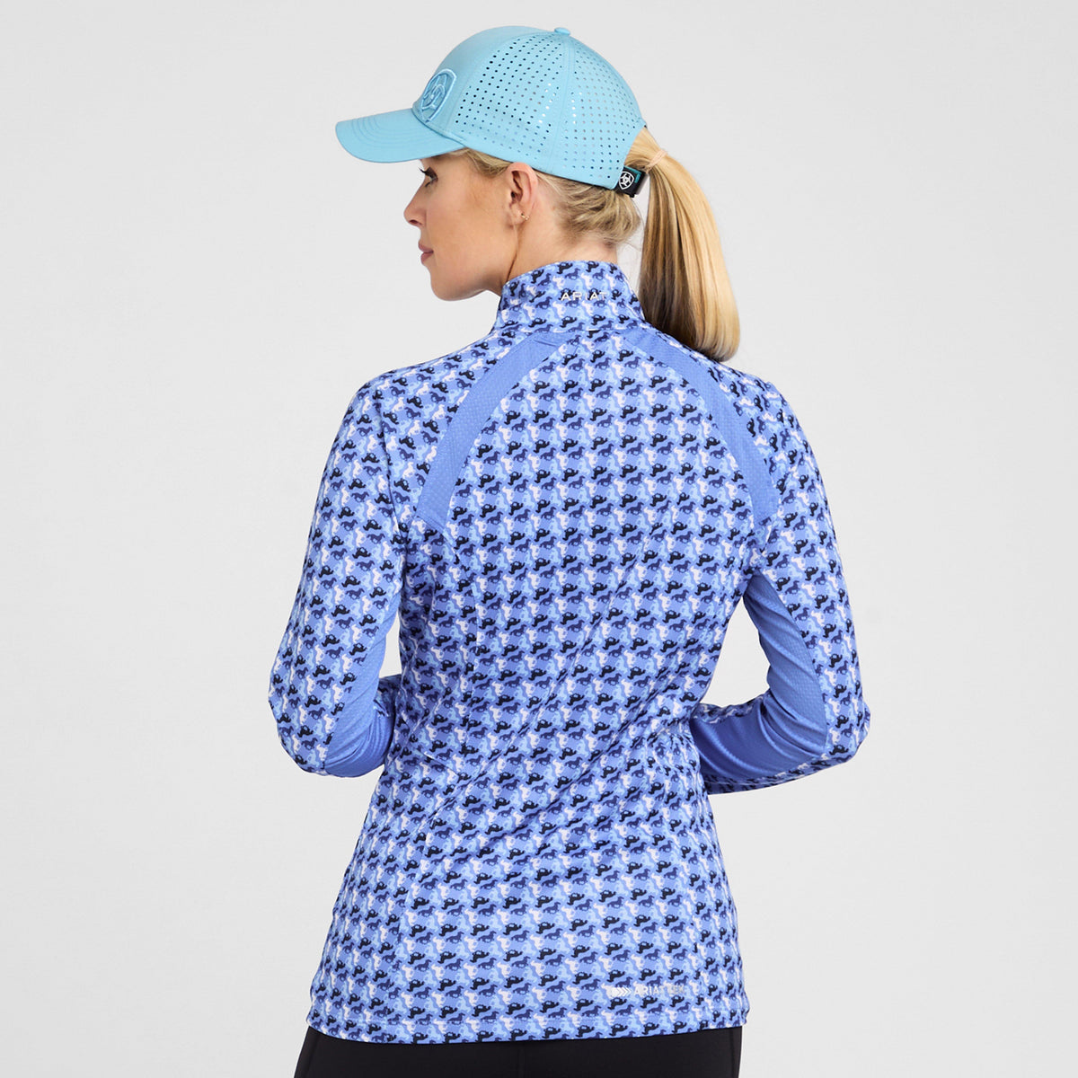 Womens Sunstopper 2.0 1/4 Zip Baselayer Reykjavik Blue Ditsy Horse
