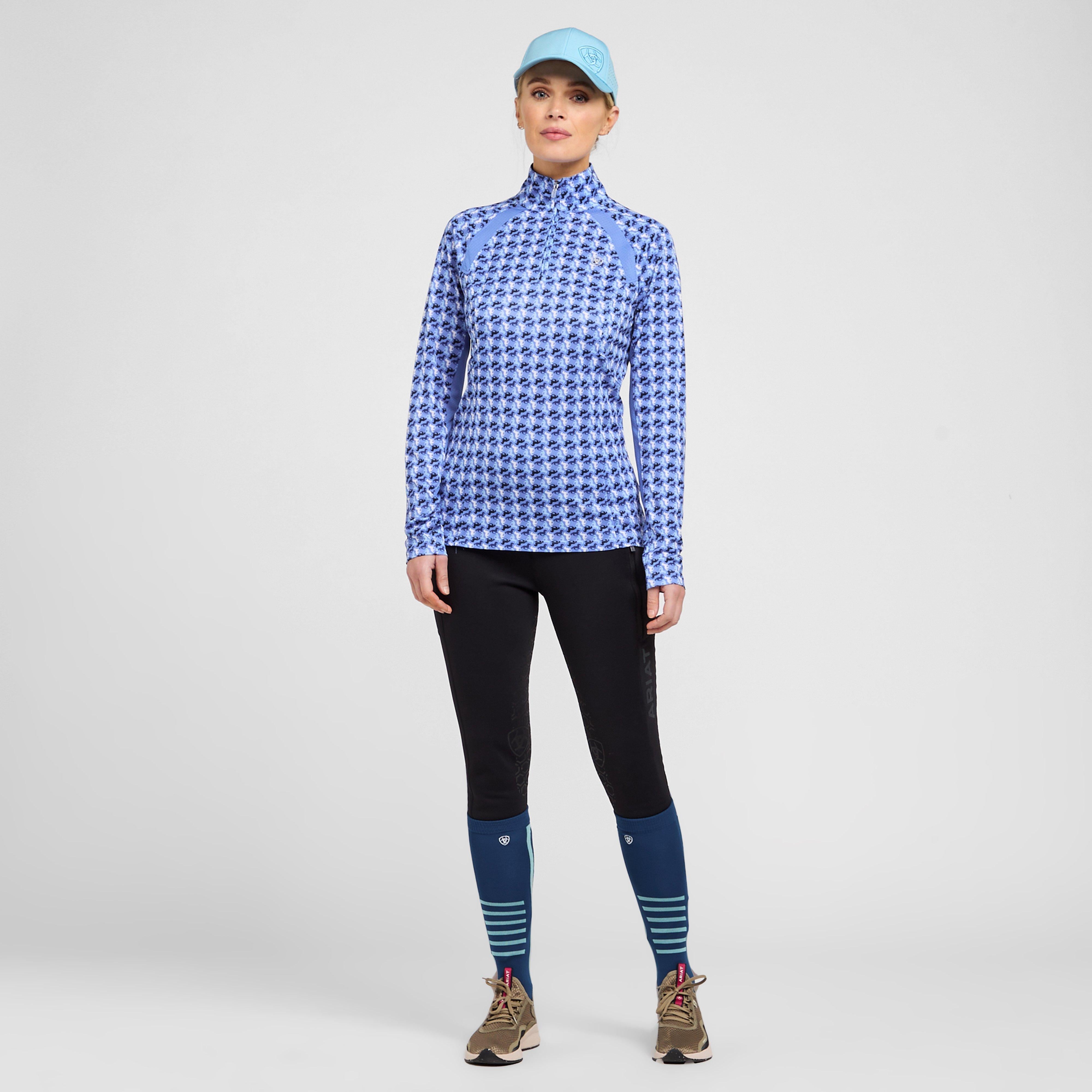 Womens Sunstopper 2.0 1/4 Zip Baselayer Reykjavik Blue Ditsy Horse