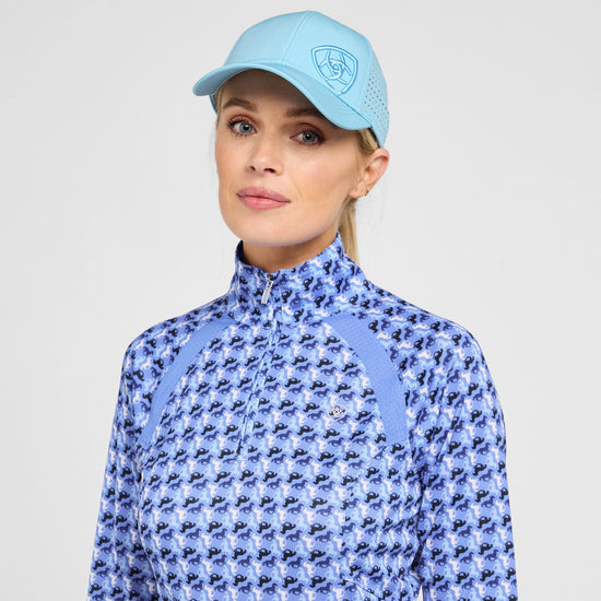 Womens Sunstopper 2.0 1/4 Zip Baselayer Reykjavik Blue Ditsy Horse