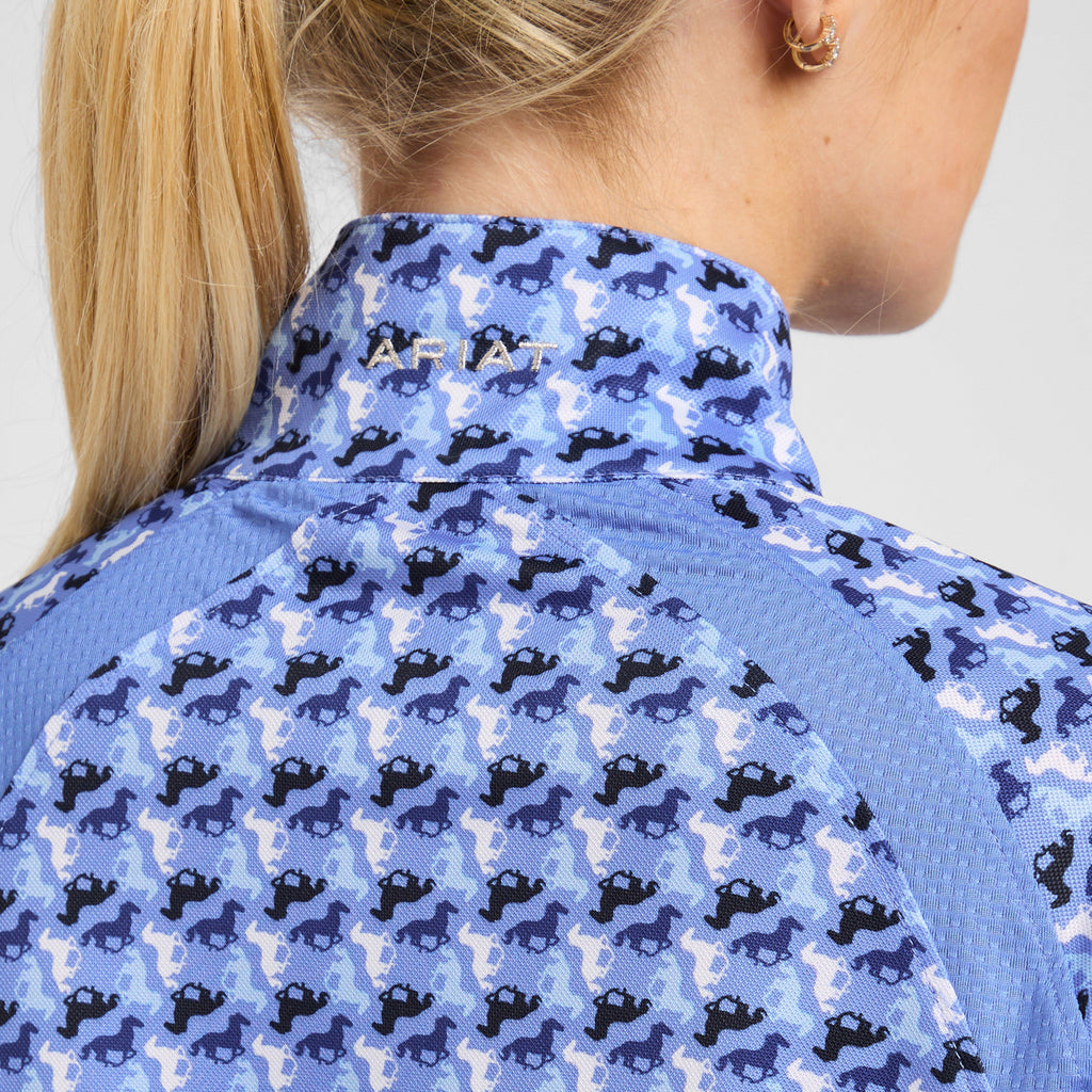 Womens Sunstopper 2.0 1/4 Zip Baselayer Reykjavik Blue Ditsy Horse