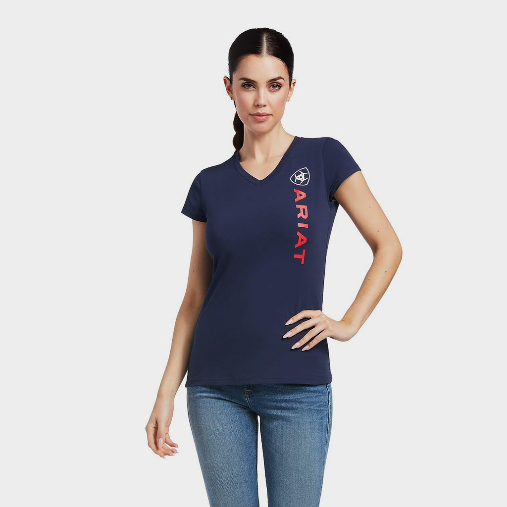 Womens Vertical Logo Short Sleeved T-Shirt Navy