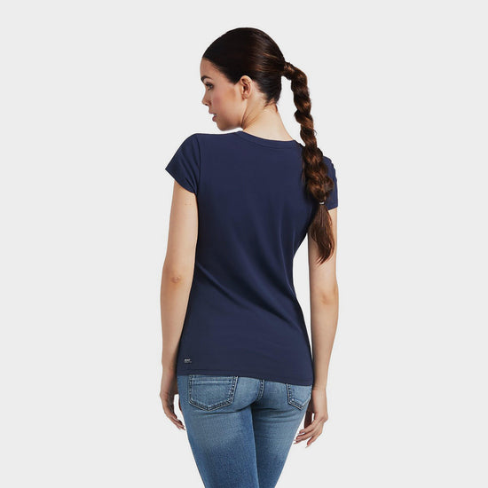 Womens Vertical Logo Short Sleeved T-Shirt Navy