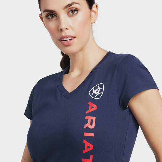 Womens Vertical Logo Short Sleeved T-Shirt Navy