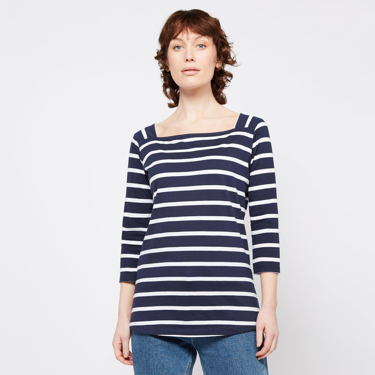 Womens Polexia Square Neck Top Navy White Stripe