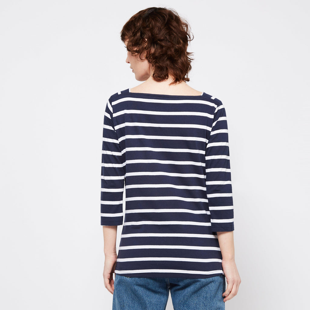 Womens Polexia Square Neck Top Navy White Stripe