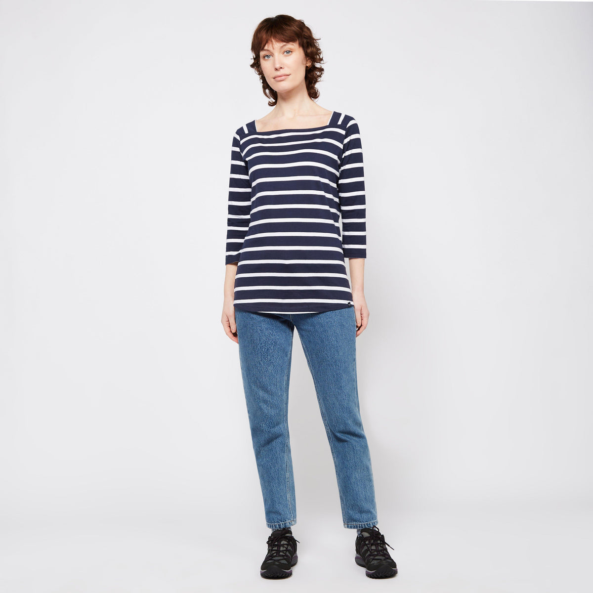 Womens Polexia Square Neck Top Navy White Stripe