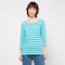 Ladies Polexia Square Neck Top Turquoise White Stripe
