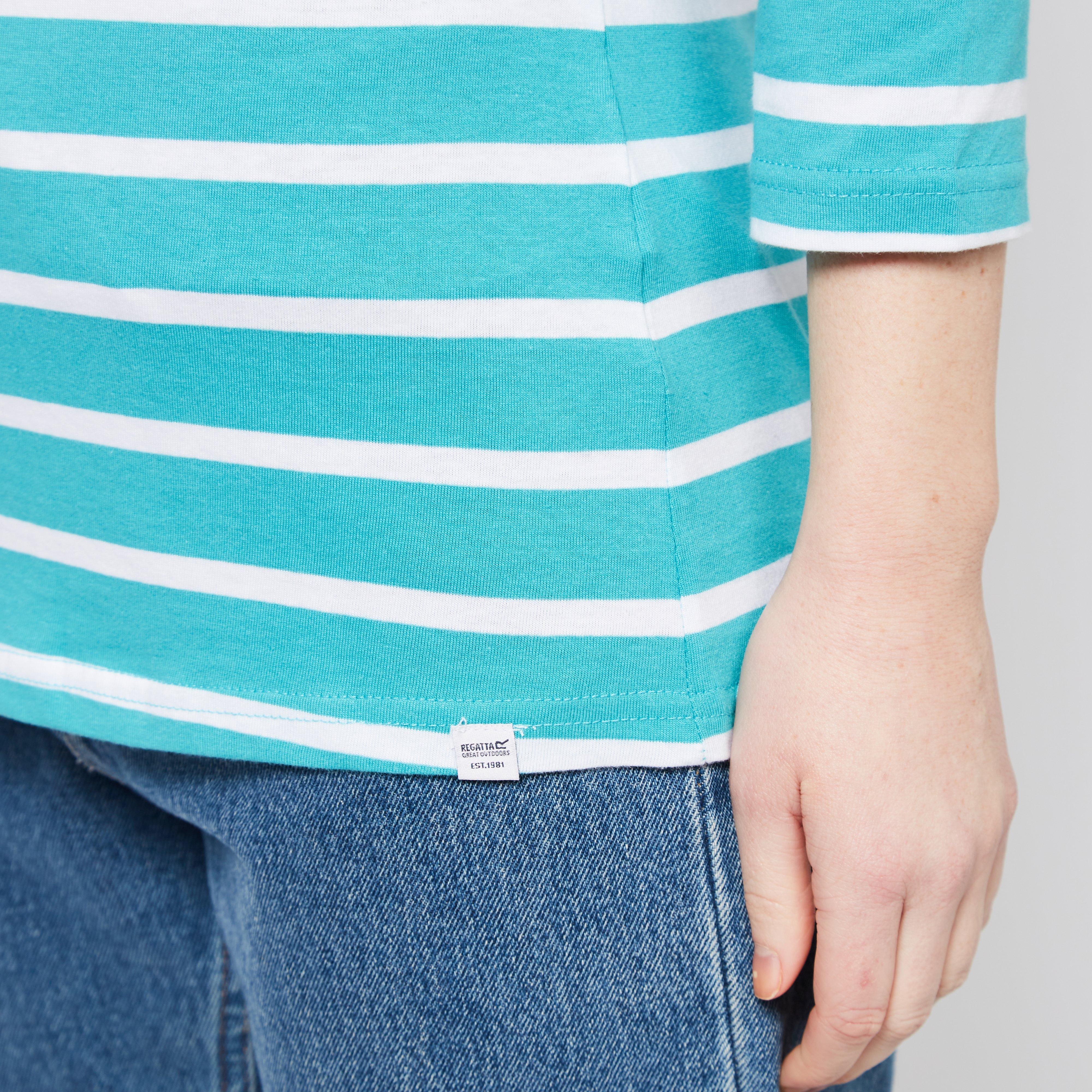 Ladies Polexia Square Neck Top Turquoise White Stripe