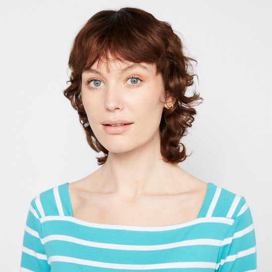 Ladies Polexia Square Neck Top Turquoise White Stripe