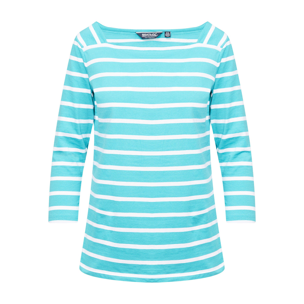 Ladies Polexia Square Neck Top Turquoise White Stripe
