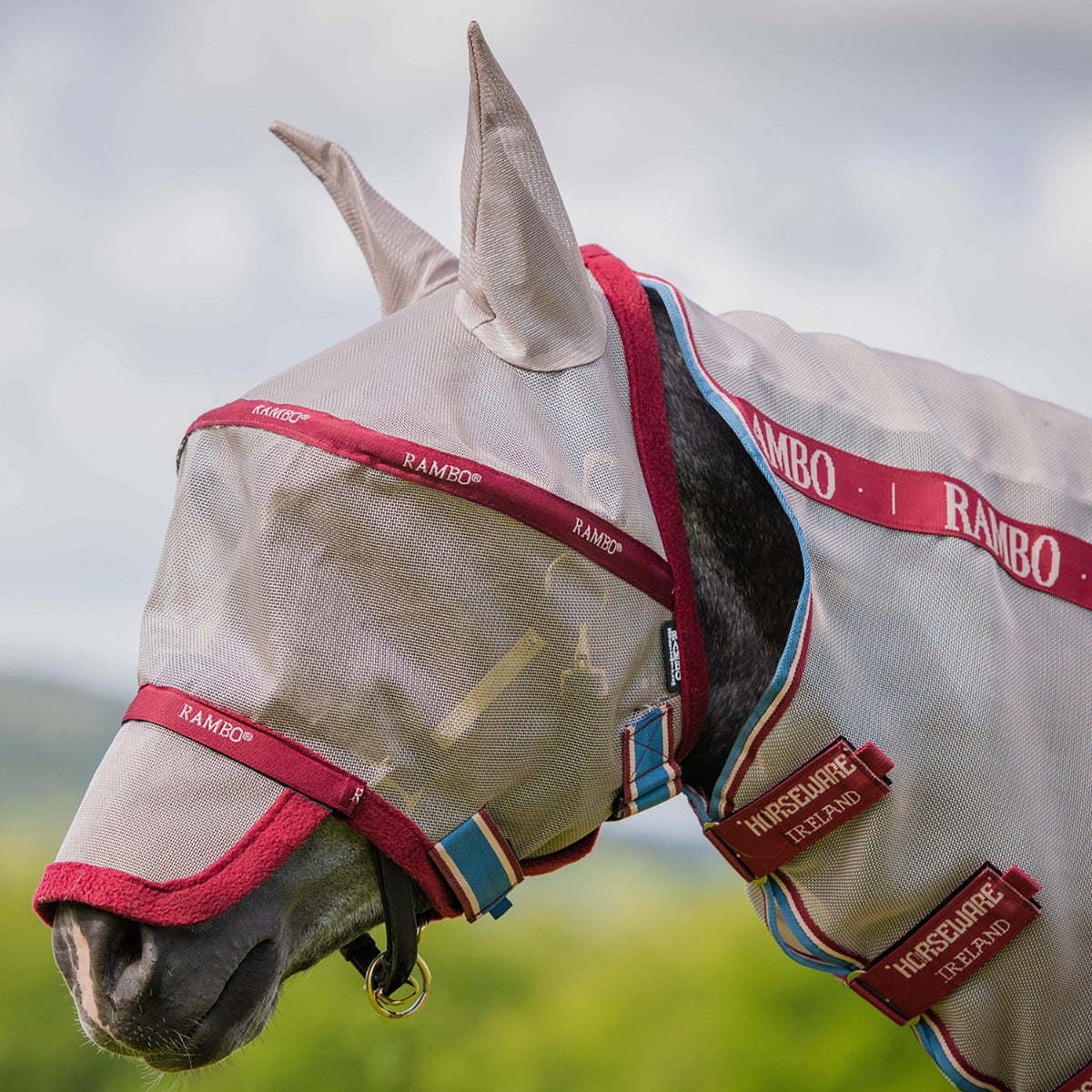 Rambo Fly Mask Plus-Non Treated Oatmeal/Cherry/Peach/Blue