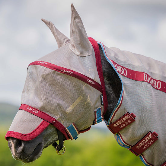 Rambo Fly Mask Plus-Non Treated Oatmeal/Cherry/Peach/Blue