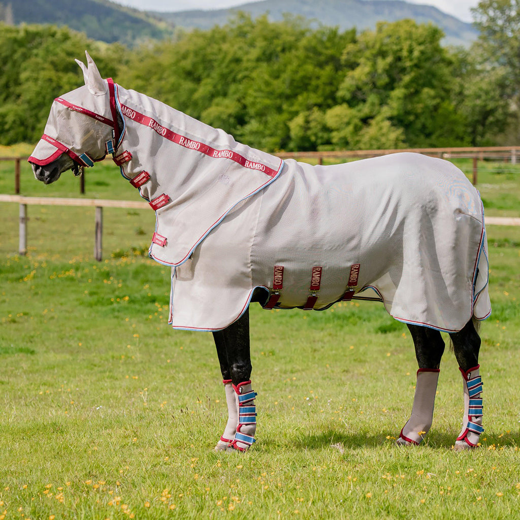Rambo Fly Mask Plus-Non Treated Oatmeal/Cherry/Peach/Blue