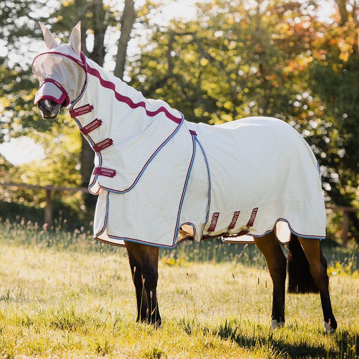 Rambo Fly Mask Plus-Non Treated Oatmeal/Cherry/Peach/Blue