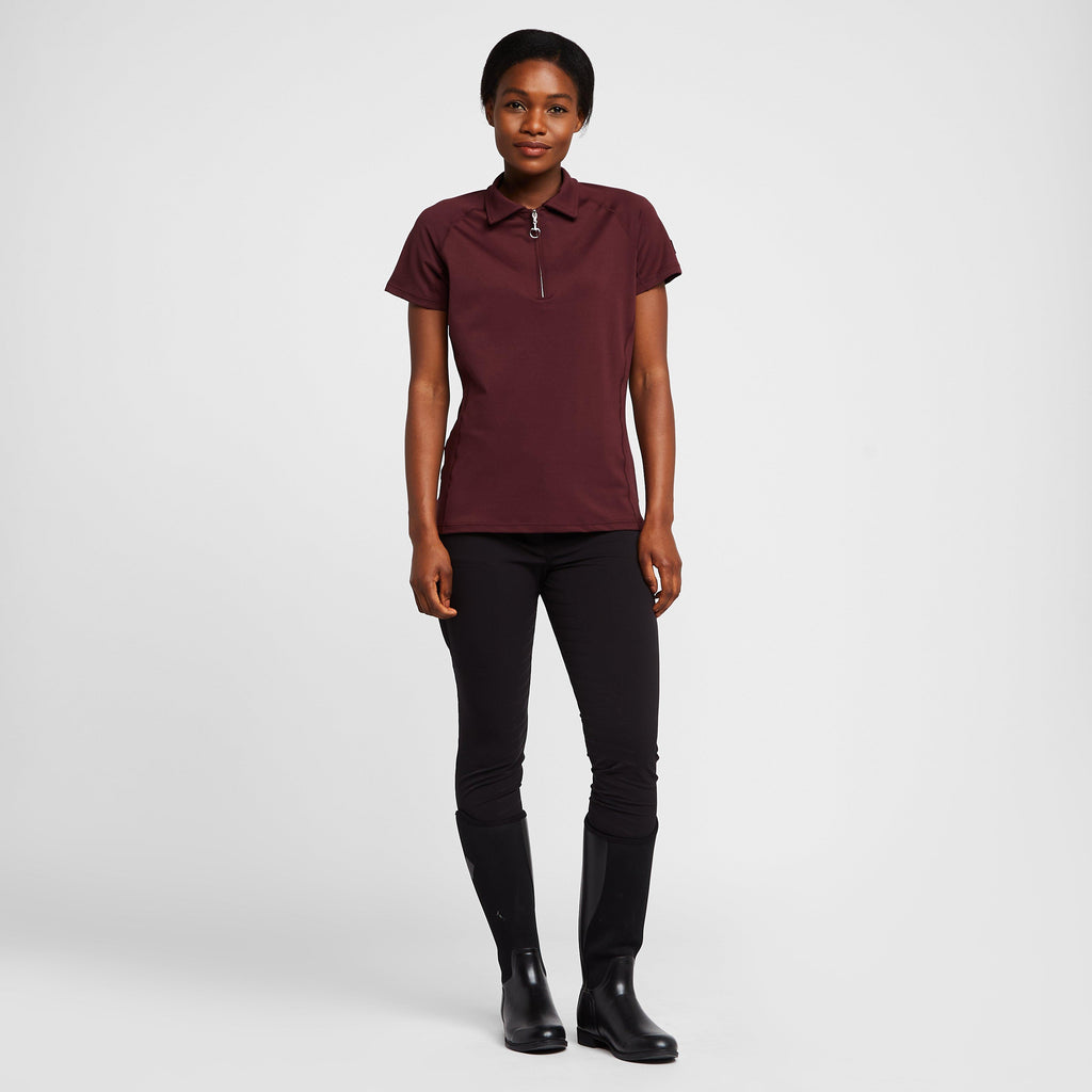 Womens Tiana Pique Short Sleeve Polo Shirt Burgundy Red Mahogany