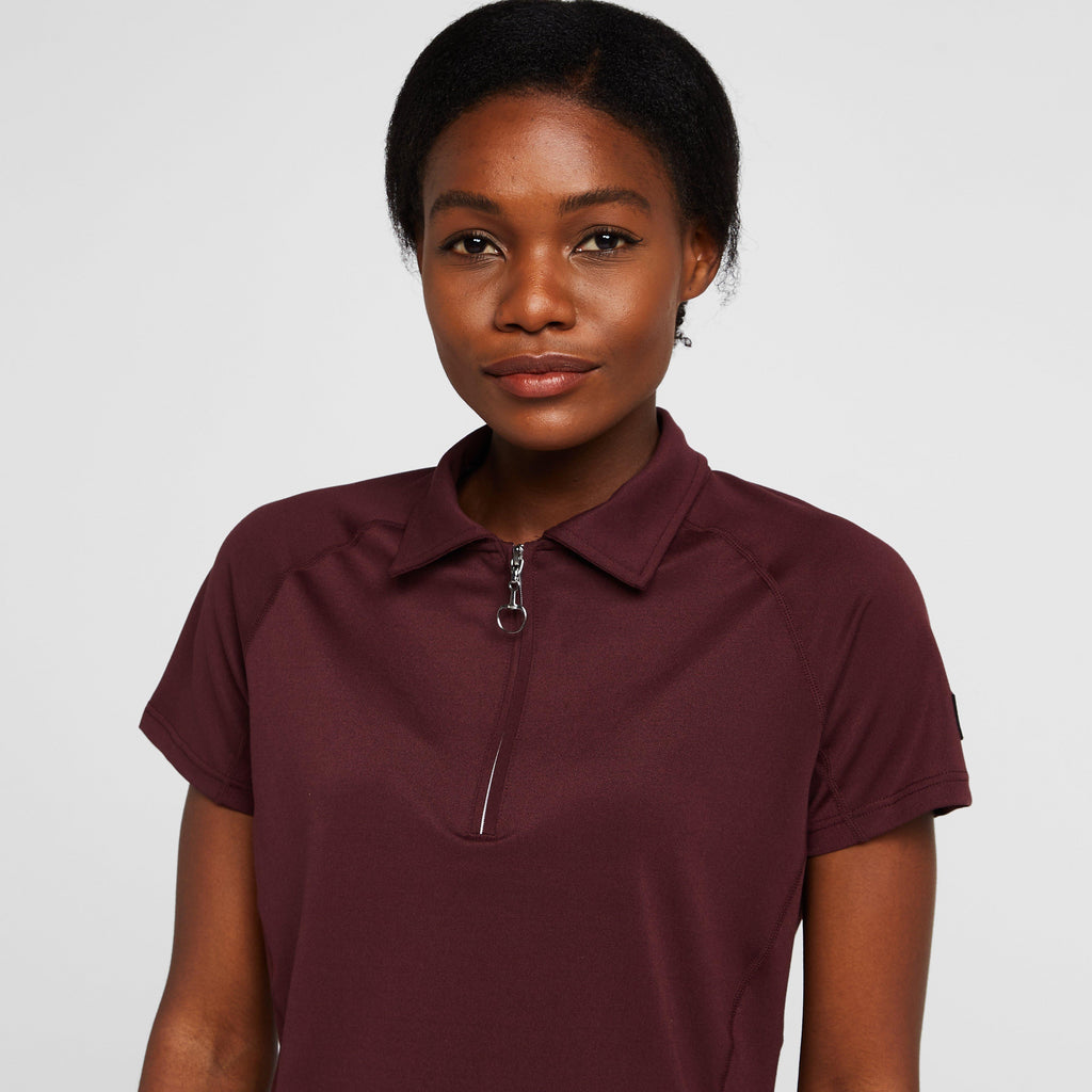 Womens Tiana Pique Short Sleeve Polo Shirt Burgundy Red Mahogany