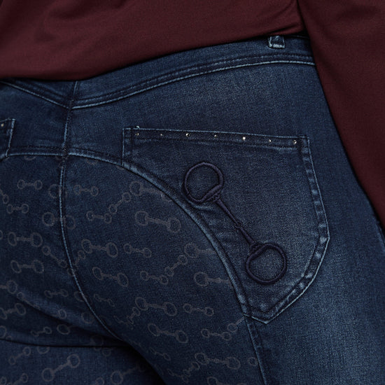 Womens Kaia Denim Silicone Full Seat Breeches With Crystals