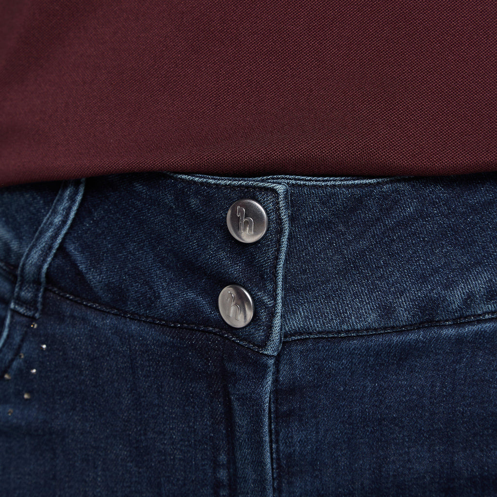 Womens Kaia Denim Silicone Full Seat Breeches With Crystals