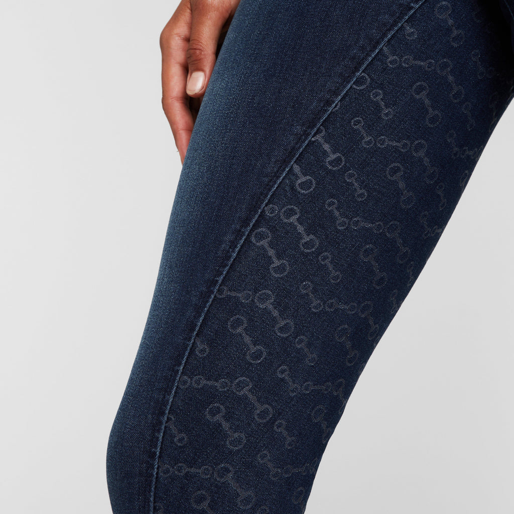 Womens Kaia Denim Silicone Full Seat Breeches With Crystals