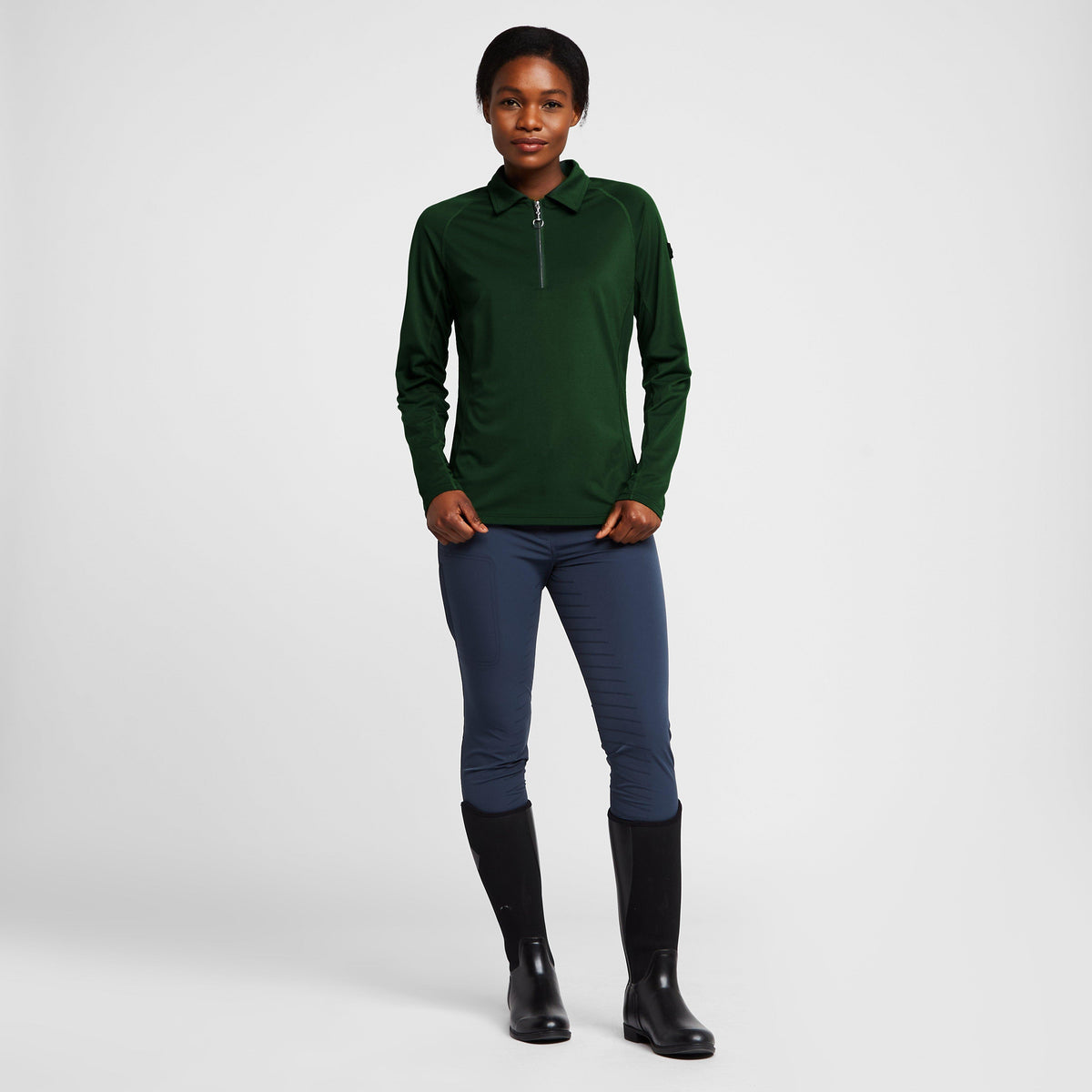 Womens Tiana Pique Long Sleeve Polo Shirt Mountain View Green