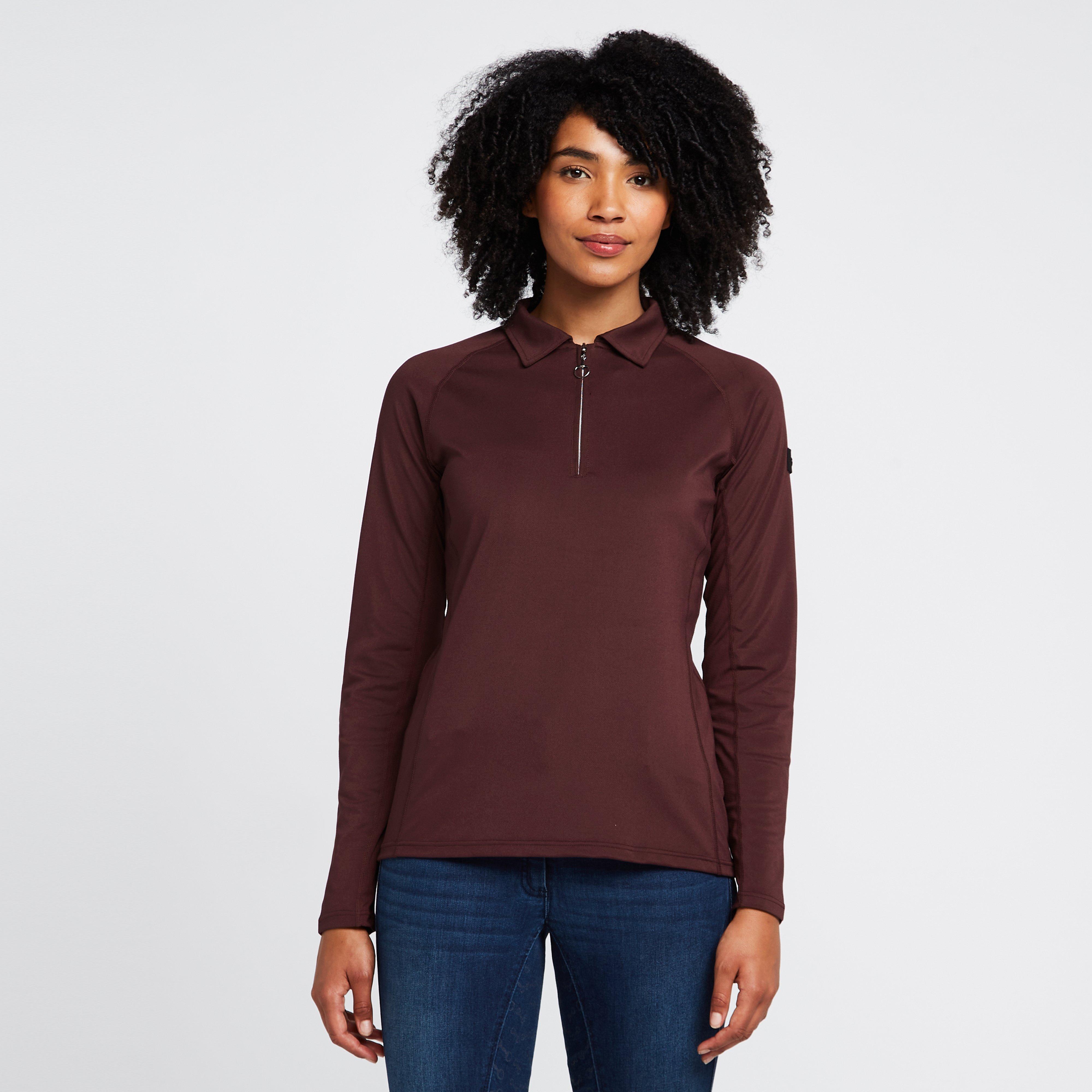 Womens Tiana Pique Long Sleeve Polo Shirt Burgundy Red Mahogany