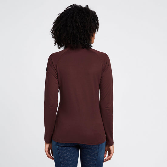 Womens Tiana Pique Long Sleeve Polo Shirt Burgundy Red Mahogany