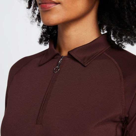 Womens Tiana Pique Long Sleeve Polo Shirt Burgundy Red Mahogany