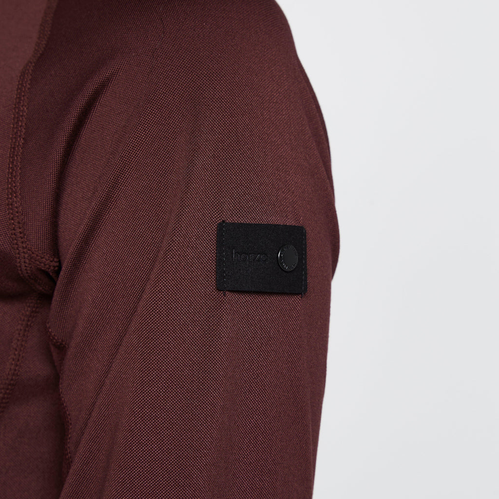 Womens Tiana Pique Long Sleeve Polo Shirt Burgundy Red Mahogany