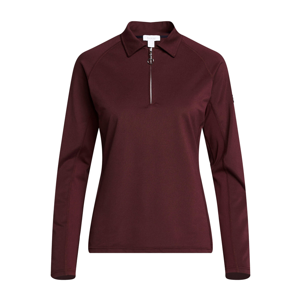 Womens Tiana Pique Long Sleeve Polo Shirt Burgundy Red Mahogany