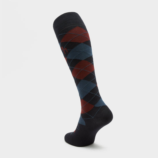 Womens Alana Check Riding Socks Dark Navy/Burgundy Red Mahogany