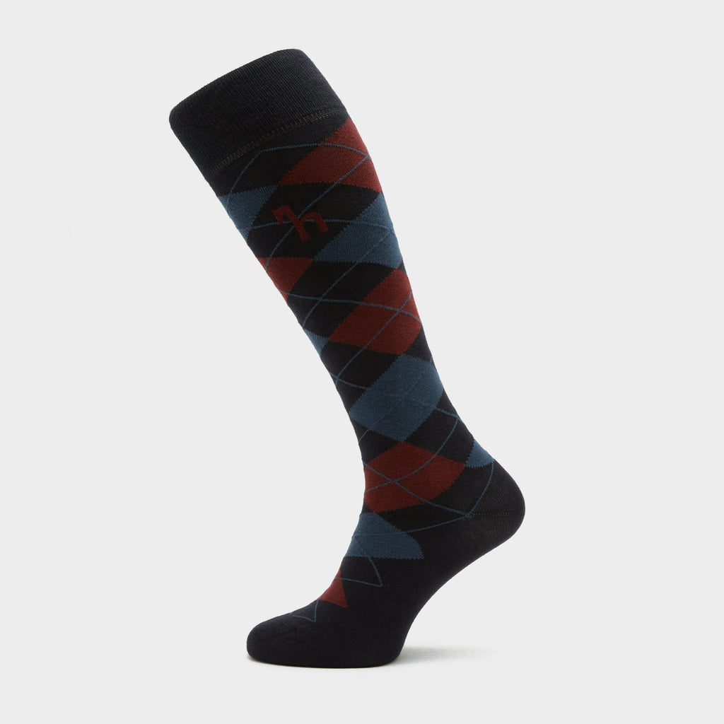 Womens Alana Check Riding Socks Dark Navy/Burgundy Red Mahogany