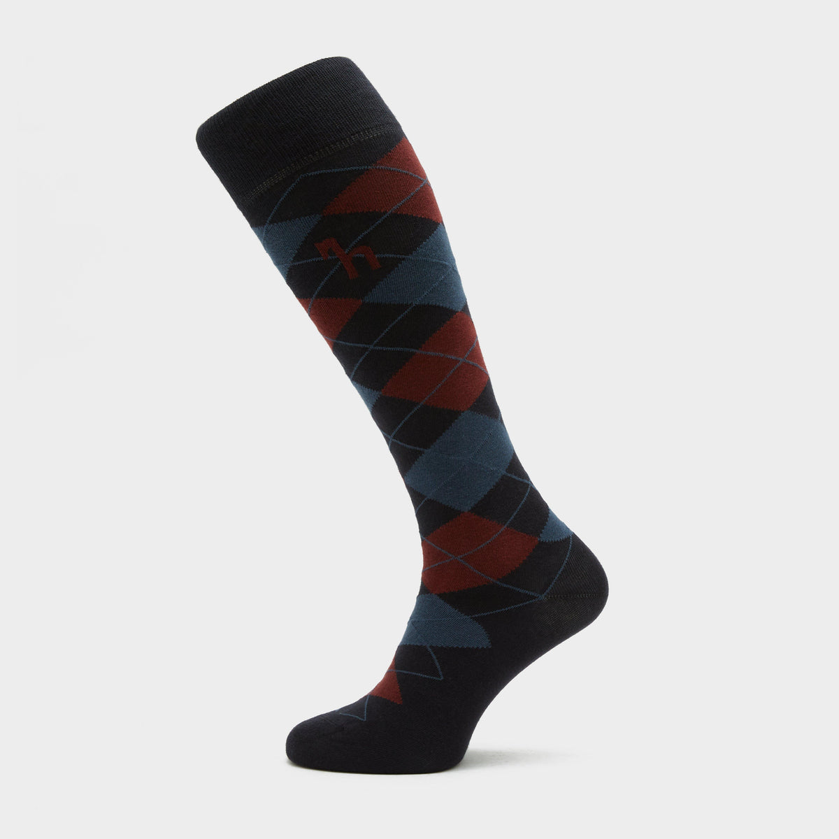 Womens Alana Check Riding Socks Dark Navy/Burgundy Red Mahogany