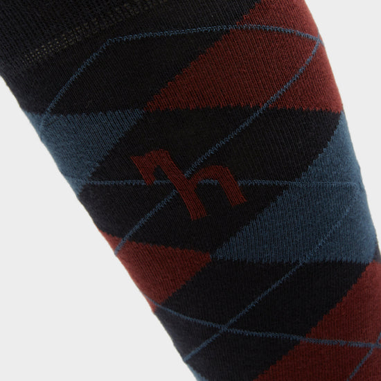 Womens Alana Check Riding Socks Dark Navy/Burgundy Red Mahogany