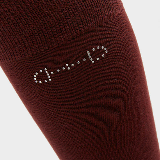 Womens Crystal Detail Knee Socks Burgundy Red Mahogany