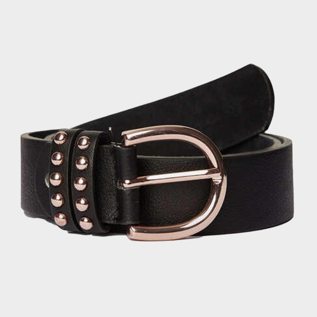 Womens Leather Belt With Rose Gold Detailing Black