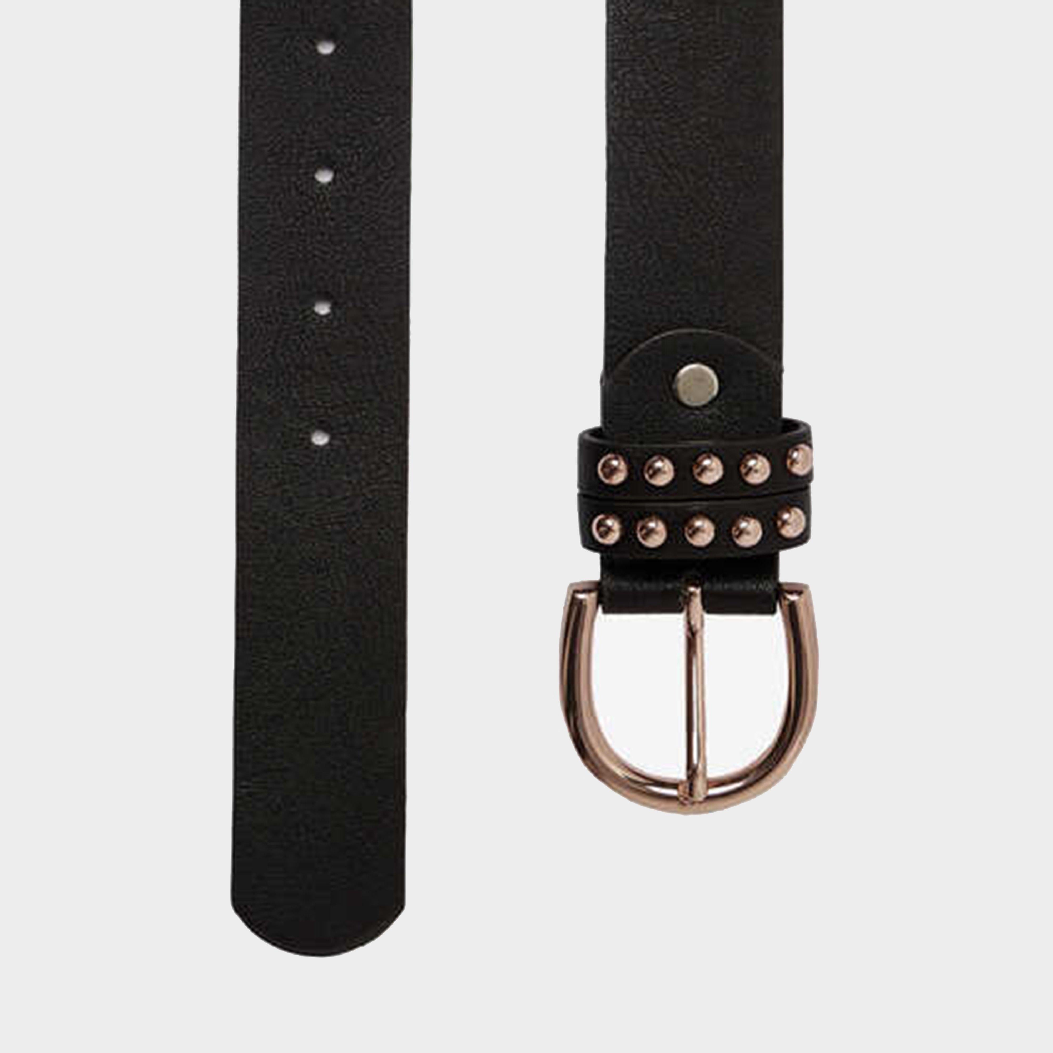 Womens Leather Belt With Rose Gold Detailing Black