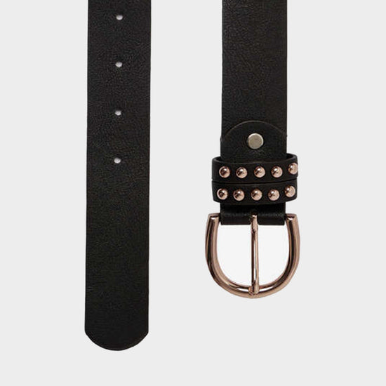 Womens Leather Belt With Rose Gold Detailing Black