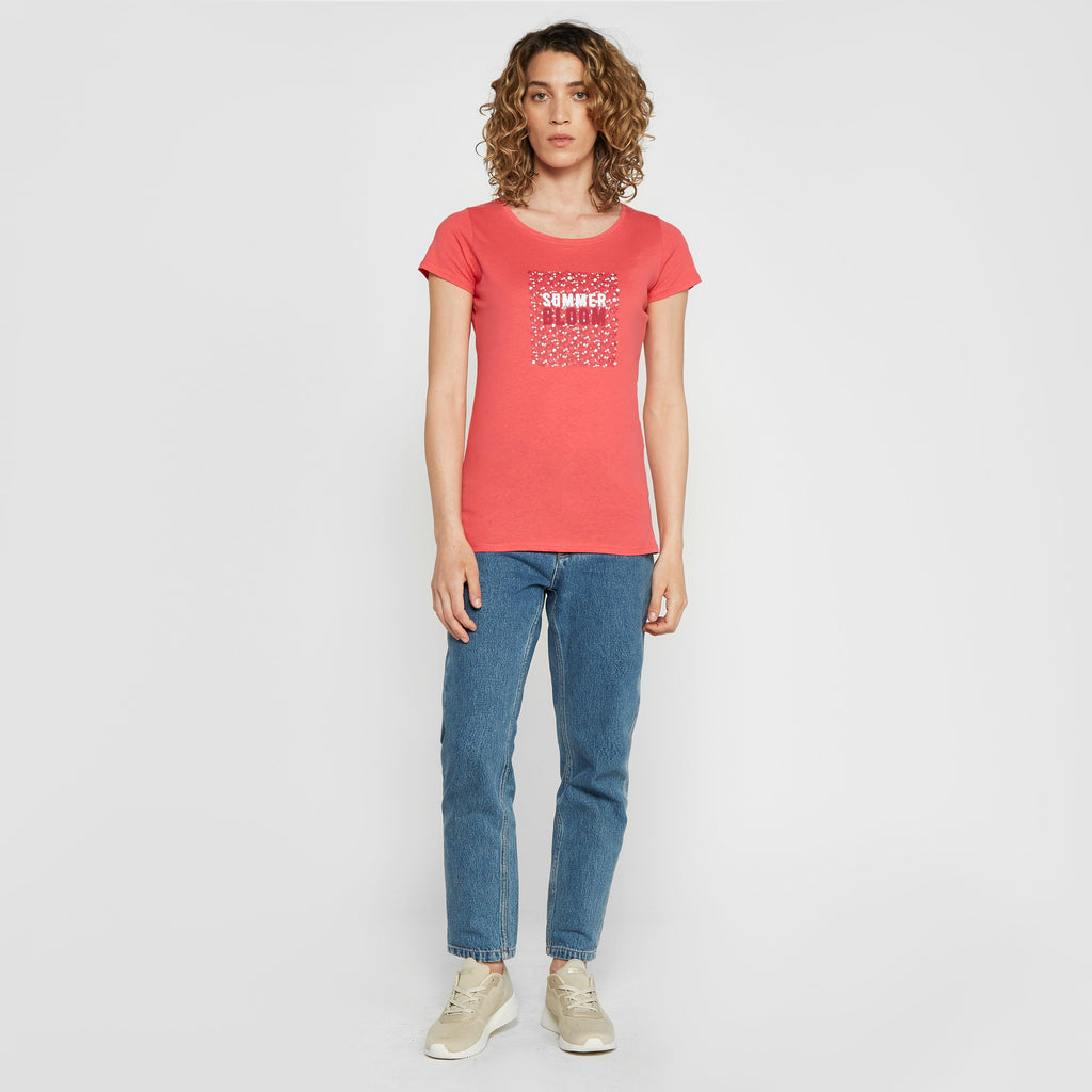 Womens Breezed II Print T-Shirt Tropical Pink