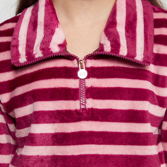 Kids Kamailie Half Zip Fleece Raspberry Radiance Stripe