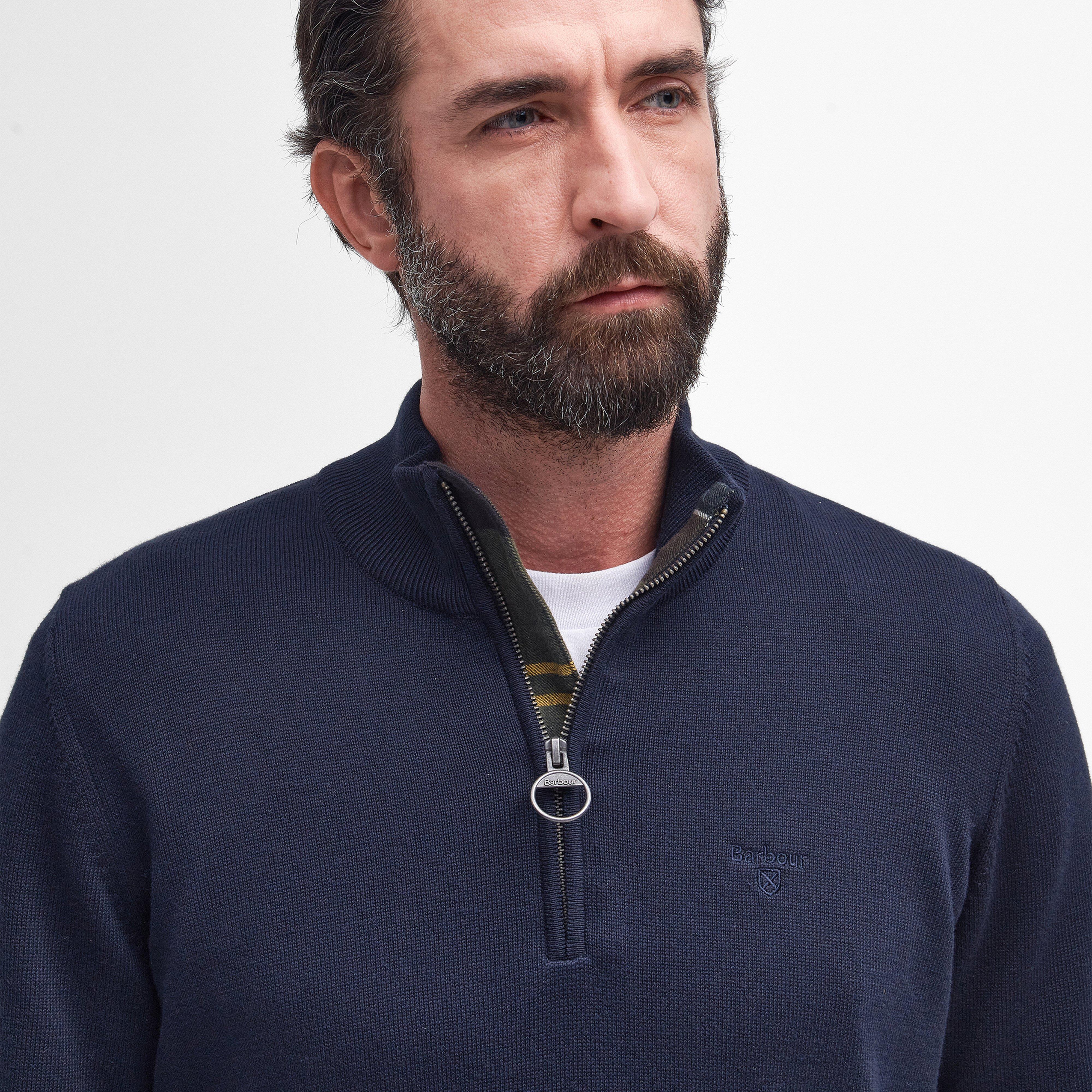 Mens Pima Cotton Half Zip Knitted Jumper Navy